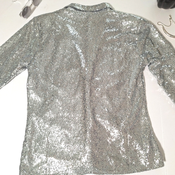 Anna Kaci Silver Sequin Sparkle Shiny Blazer - Picture 5 of 16